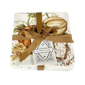 NEW Acorn+Oak Harvest Collection FALL/THANKSGIVING Square Appetizer Plates Set/4